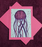 Handmade Jellyfish watercolour blank card with pink envelope