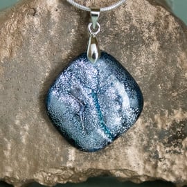 Silver with Blue Veins - Fused Glass Pendant - 1111