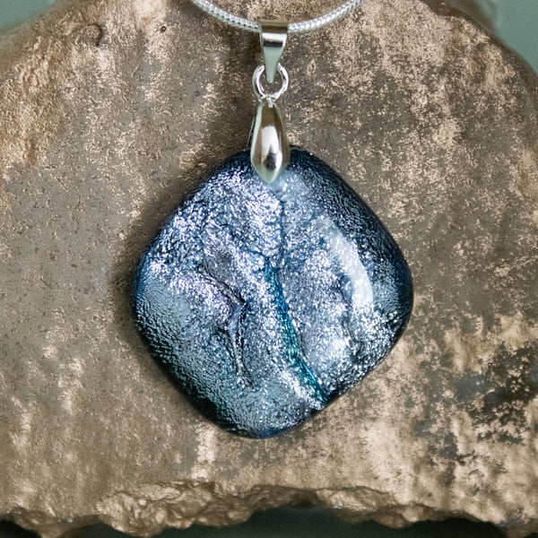 Silver with Blue Veins - Fused Glass Pendant - 1111