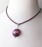 Handmade Necklace, Kumihimo Braid and Pink & Black Murano Glass Bead