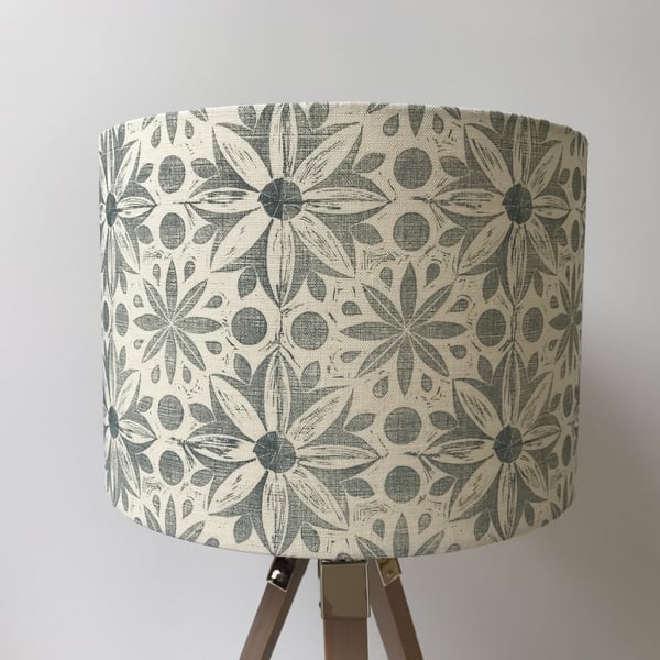 Hand Printed Linen Lampshade in Duck Egg Blue