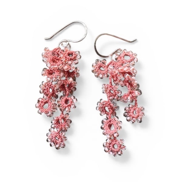 Peach Cascade Crochet Earrings