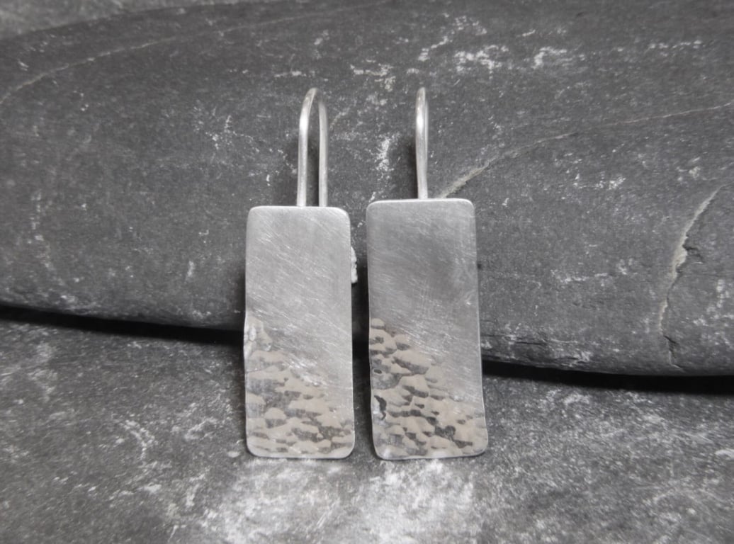 Reflections on the Sea Sterling Silver rectangular drop dangle earrings 