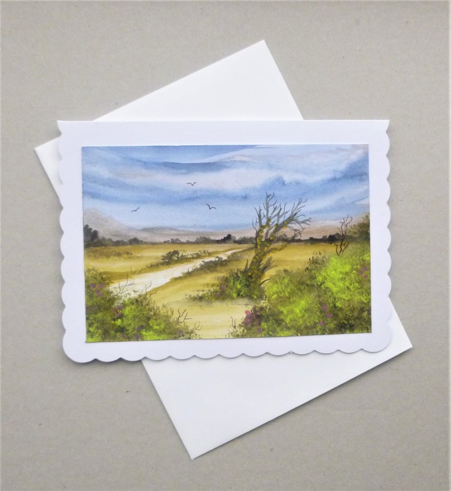 hand painted landscape blank greetings card ( ref F 614 J3 )