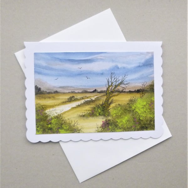 hand painted landscape blank greetings card ( ref F 614 J3 )
