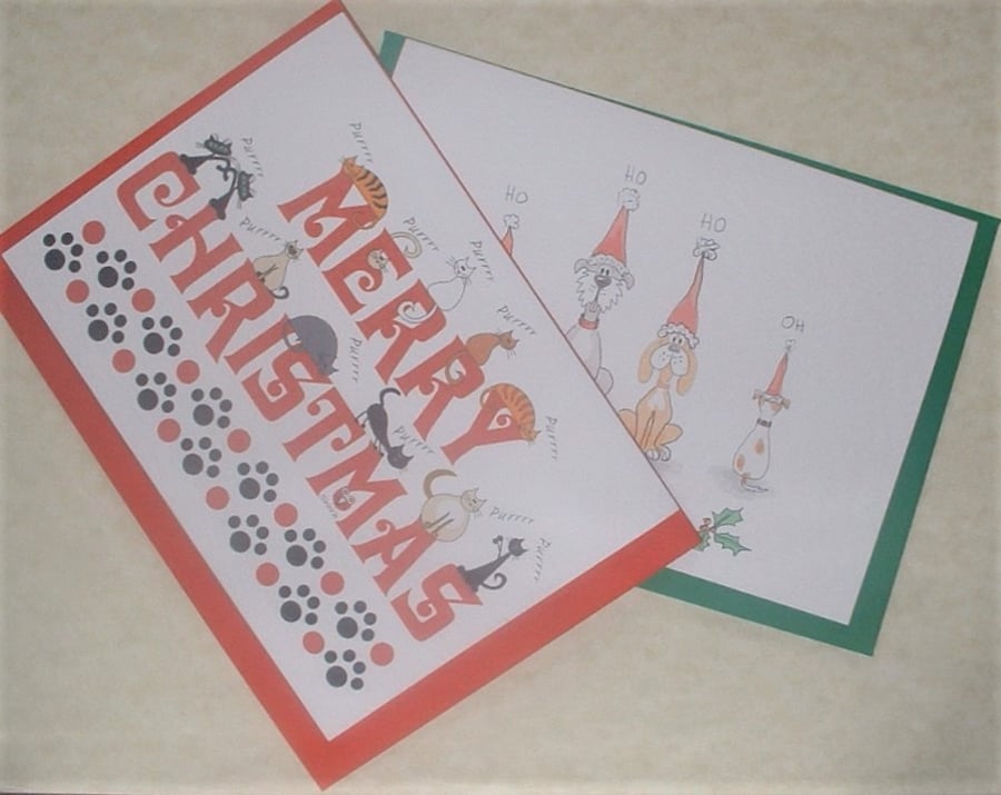 Super Cute Dog & Cat Christmas Cards Pack of 2