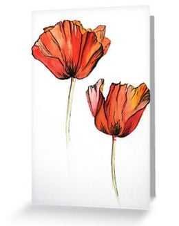 Red poppies reproduction greeting card blank inside for your message