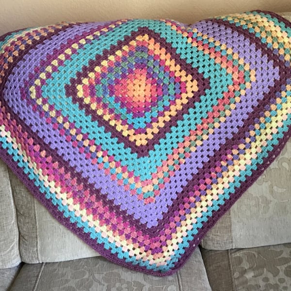 Hand crochet multi granny square lap blanket, b... - Folksy