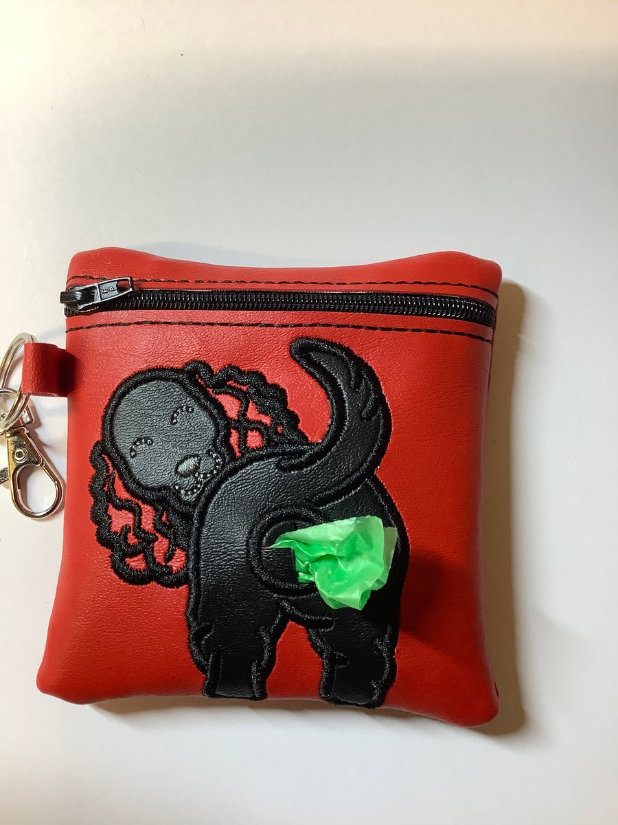 Attractive  Spaniel Embroidered Red  faux leather dog poo bag ,dog walking,