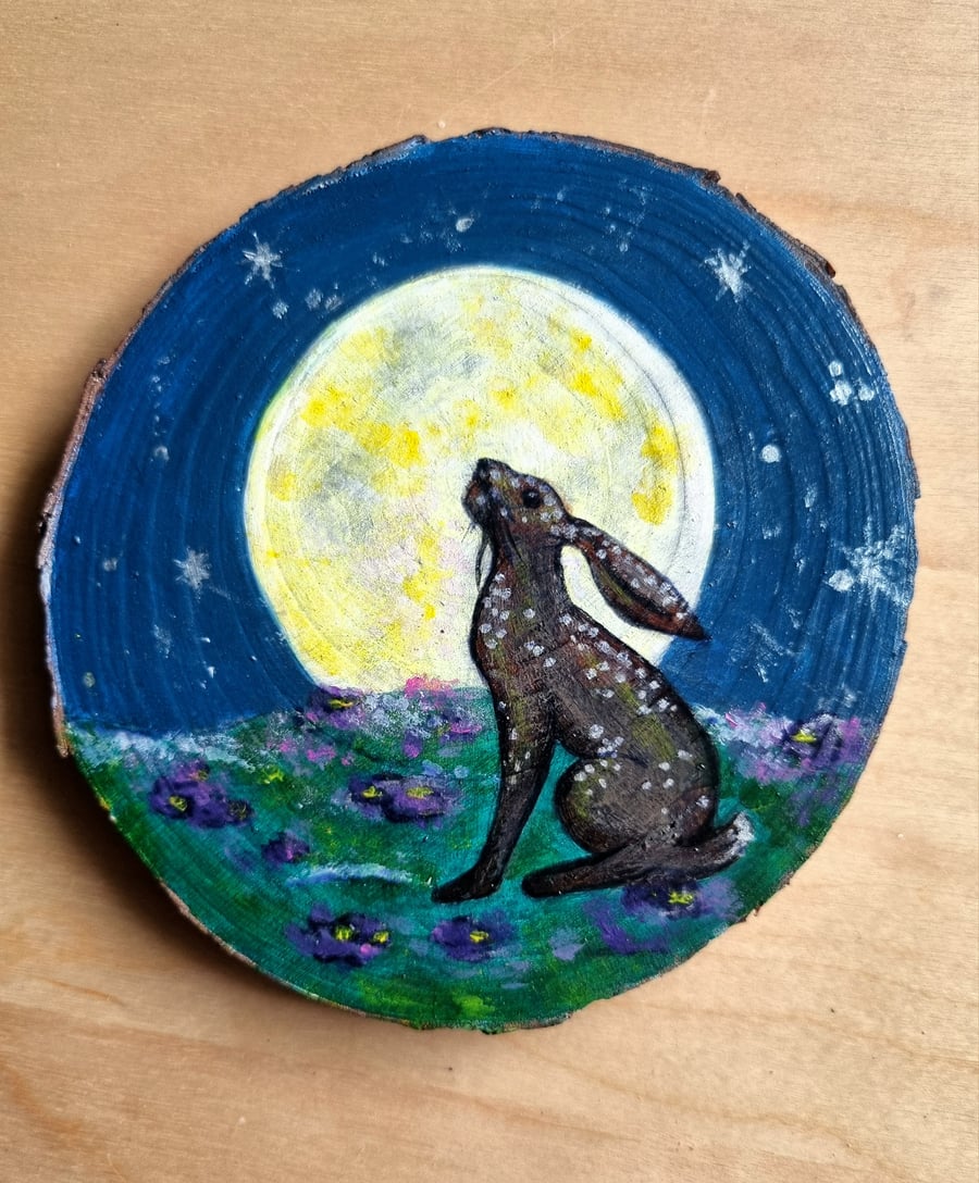 Moon gazing Hare wood slice