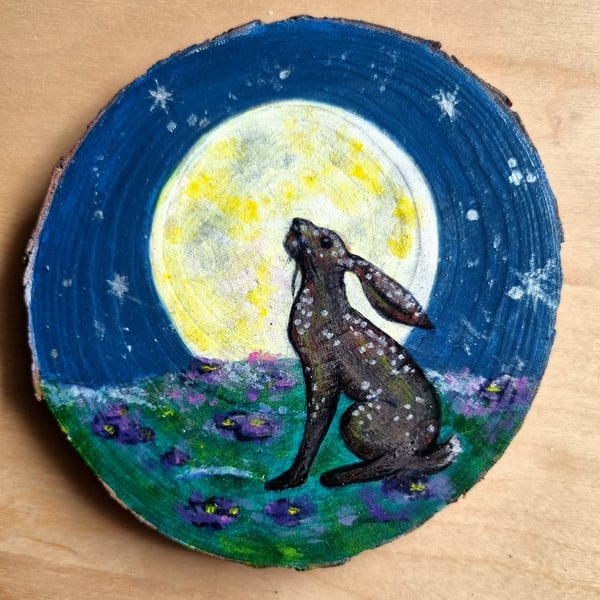 Moon gazing Hare wood slice