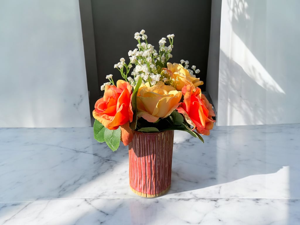 Handcrafted Carved Vase – Bougainvillea Glaze