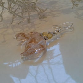 Pretty Twisted Murano Hand Blown Glass Bead Silver Plated Earrings