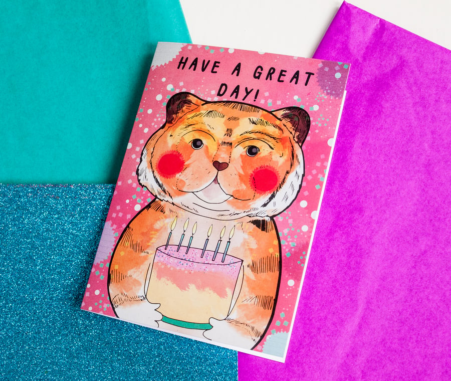 Have a Great Day Happy Birthday Tiger Greeting Card - Children's Birthday Card 