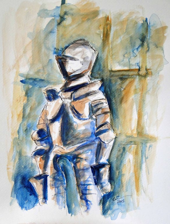 Suir of Armour Original Watercolour & Ink Painting OOAK Art
