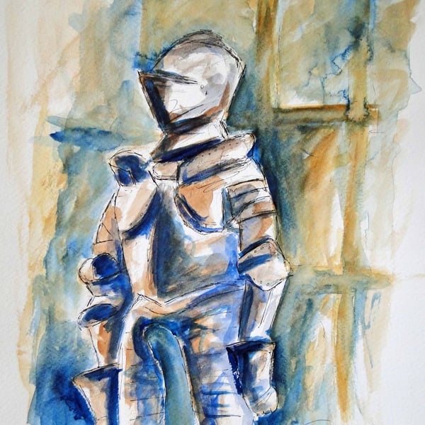 Suir of Armour Original Watercolour & Ink Painting OOAK Art