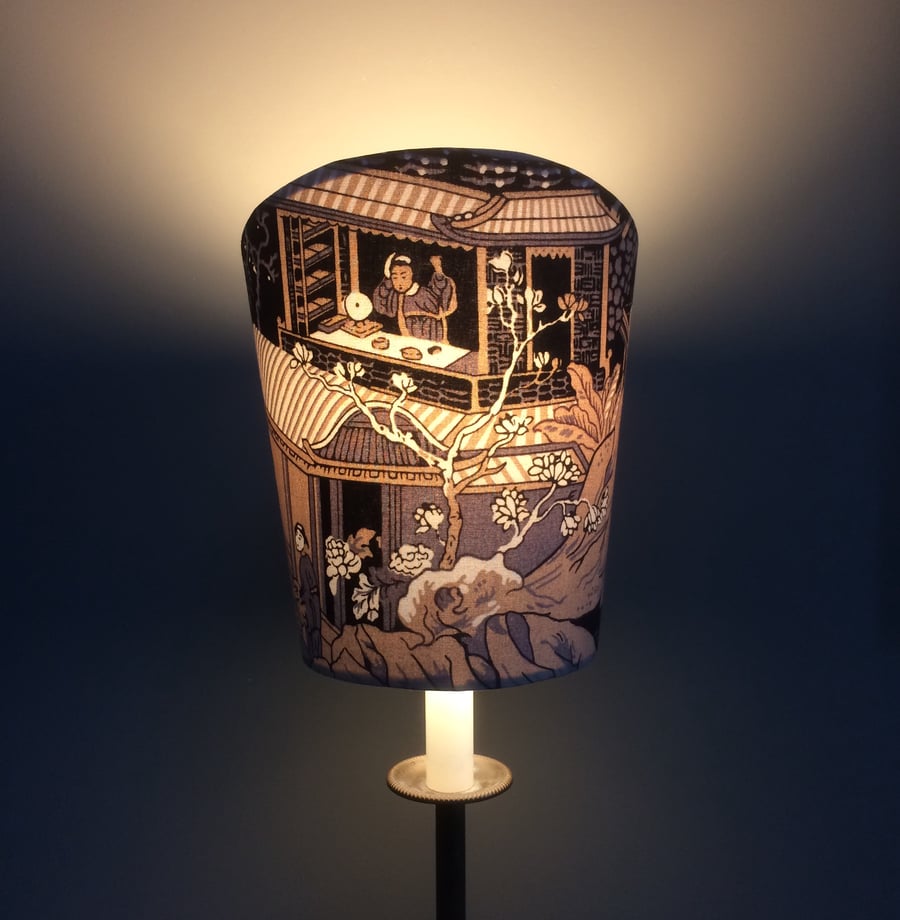 Black Oriental Scene Sanderson Vintage Fabric Lampshade LAST ONE 