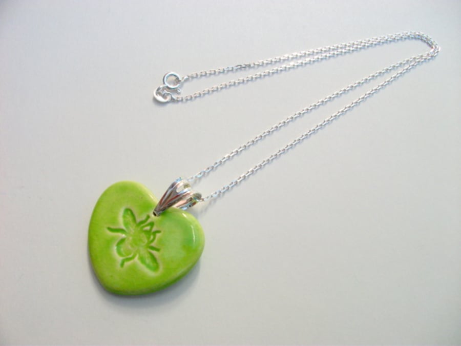 SALE - Bee ceramic pendant necklace - sterling silver - Save our Bees!