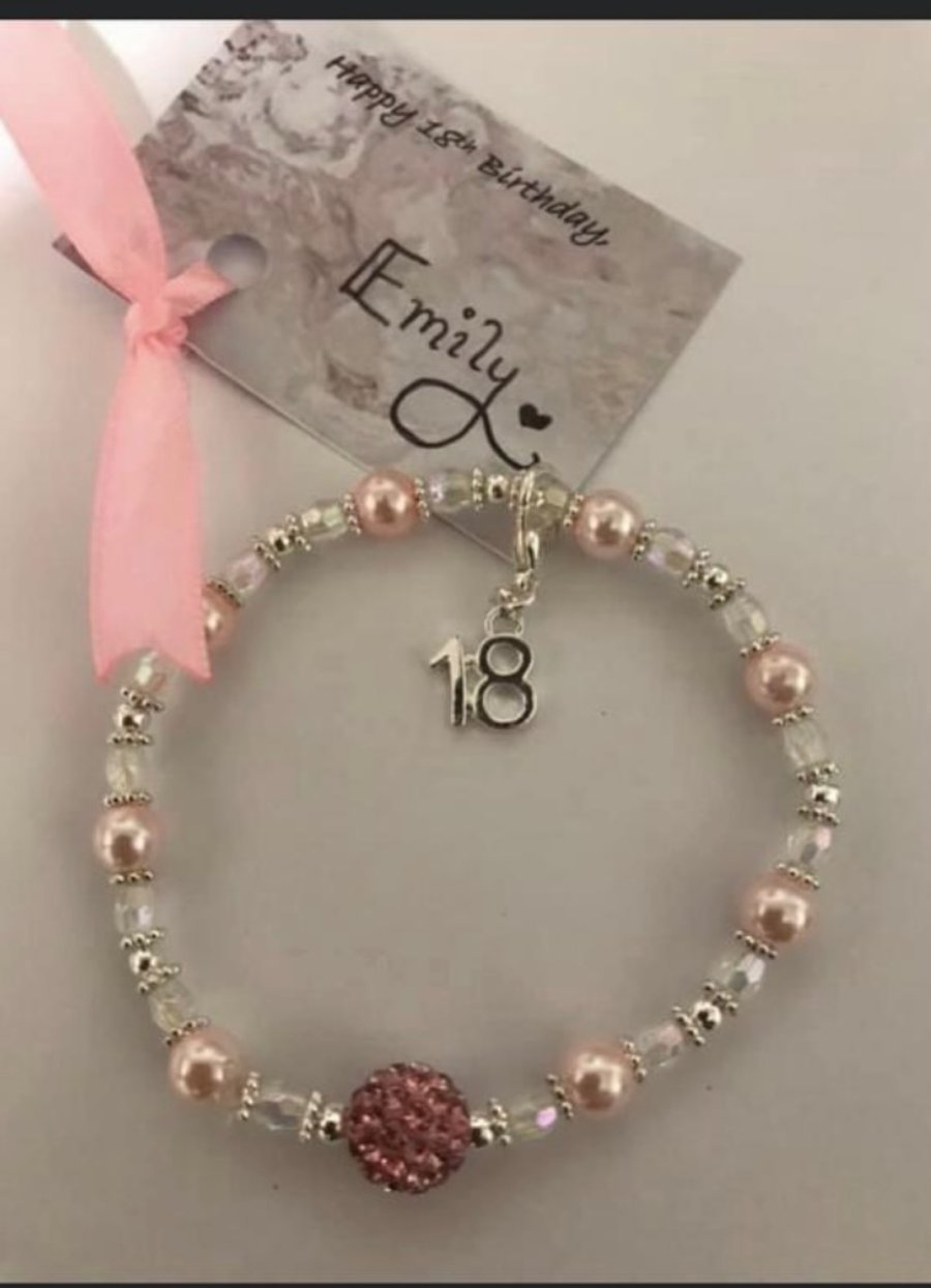 18th milestone charm bracelet pink and silvertone bracelet gift for birthday 