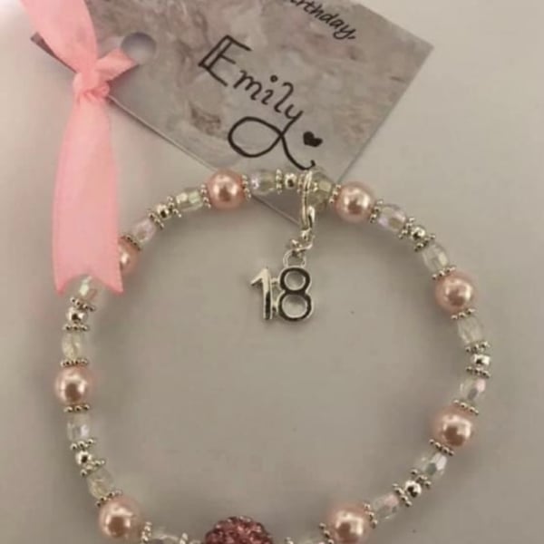 18th milestone charm bracelet pink and silvertone bracelet gift for birthday 