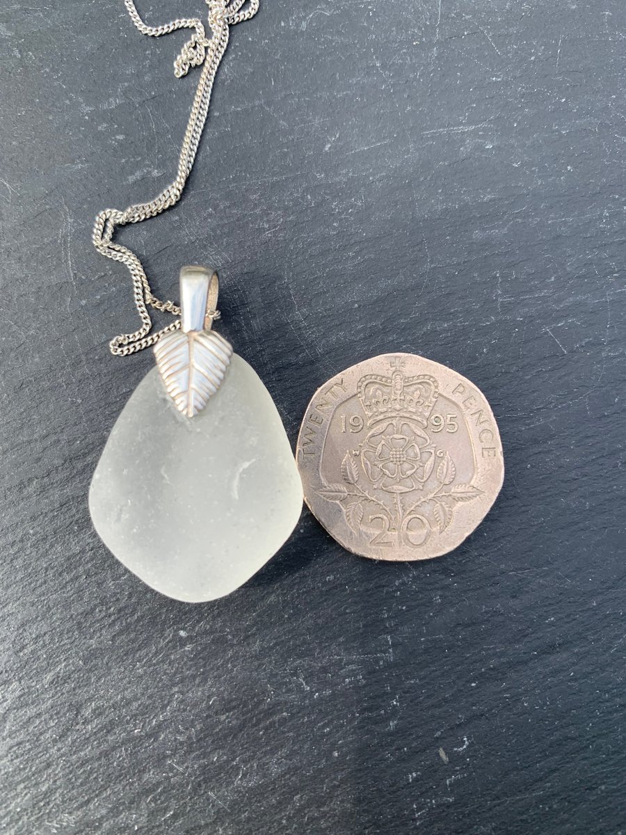 Classic white seaglass and Sterling silver pendant