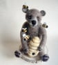 Needle felted bear, Bear with beehive, Bumble bees, OOAK ornament, Handmade - Image 9