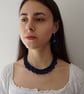 Women's Statement Crochet Sparkle Dark Blue Beaded Necklace & Drop Earring Set - Image 4