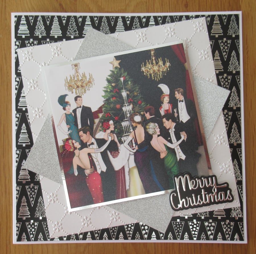 8x8 Luxury Art Deco Christmas Card - Dancing By The Christmas Tree