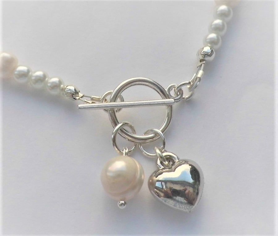  Pearl Charm Bracelet T.Bar Heart & Pearl Charm Bracelet Puff Heart Bracelet