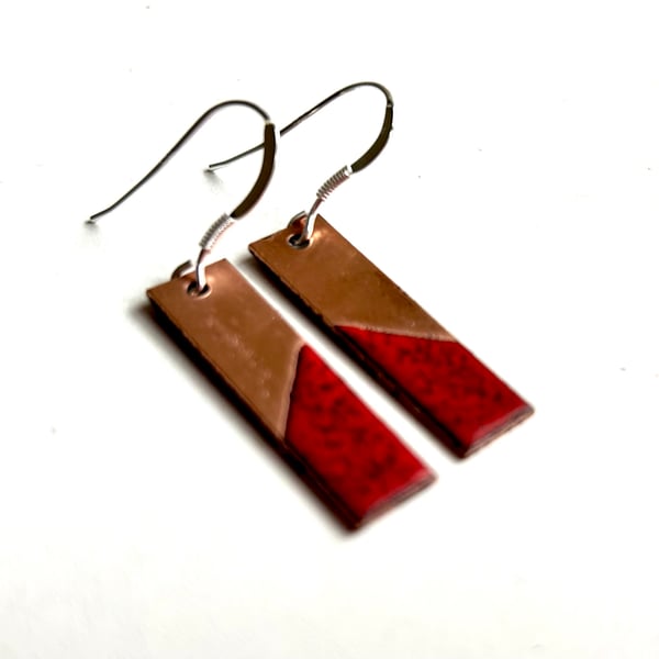 Red and Copper Enamel Rectangle Earrings Seconds Sunday Sale