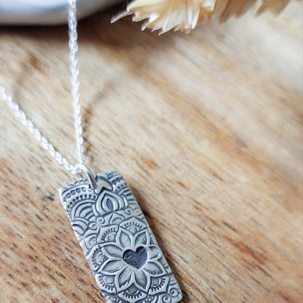 Patina effect pendant made from Fine silver