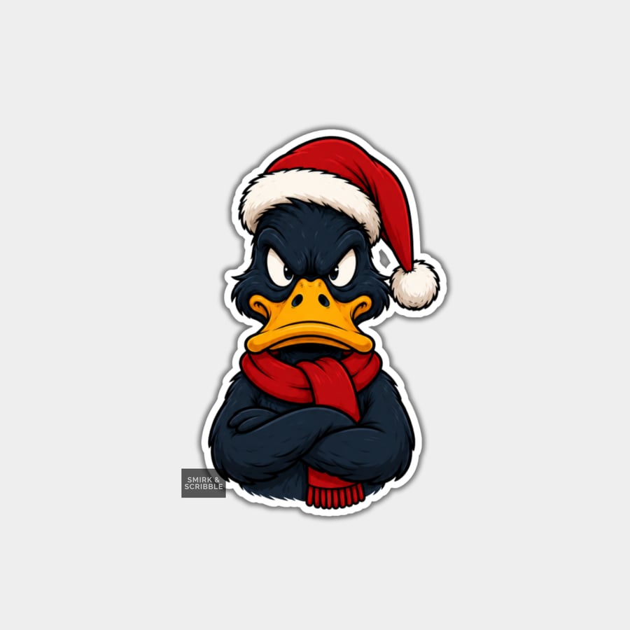 Unique Funny Christmas Sticker Xmas Decal - Angry Duck
