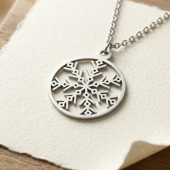 Sterling Silver Snowflake Circle Pendant Necklace Jewellery Gift