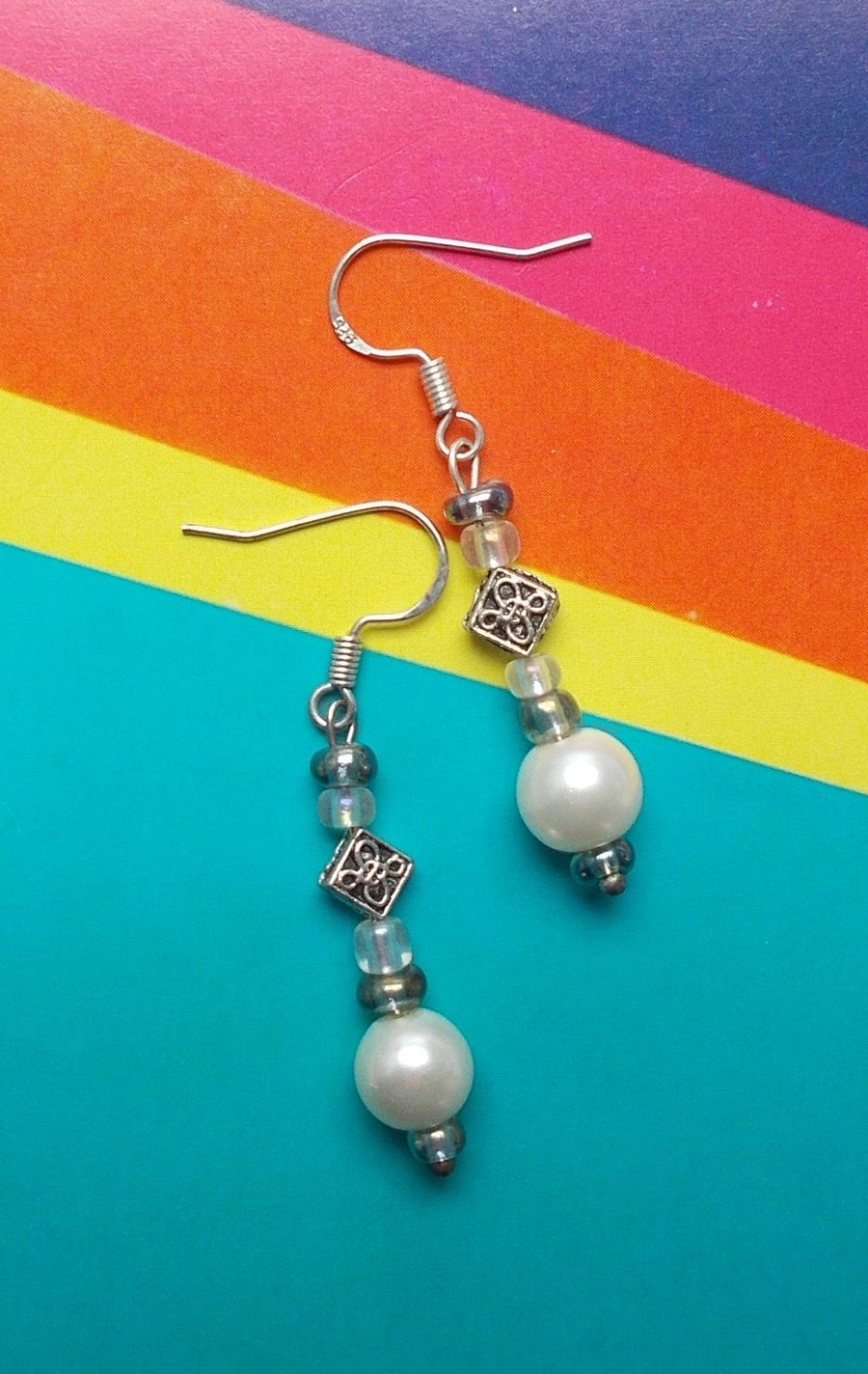 Pearly Tibetan Silver Drop Earrings