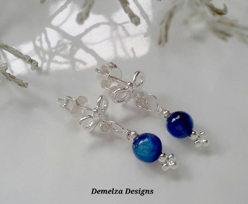 3.74ct Kyanite Stud Bow Sterling Silver Earrings