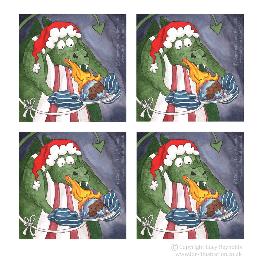 Pack of 4 Christmas Dragon Cards