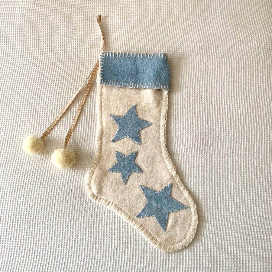 Handmade appliquéd stars Christmas stocking