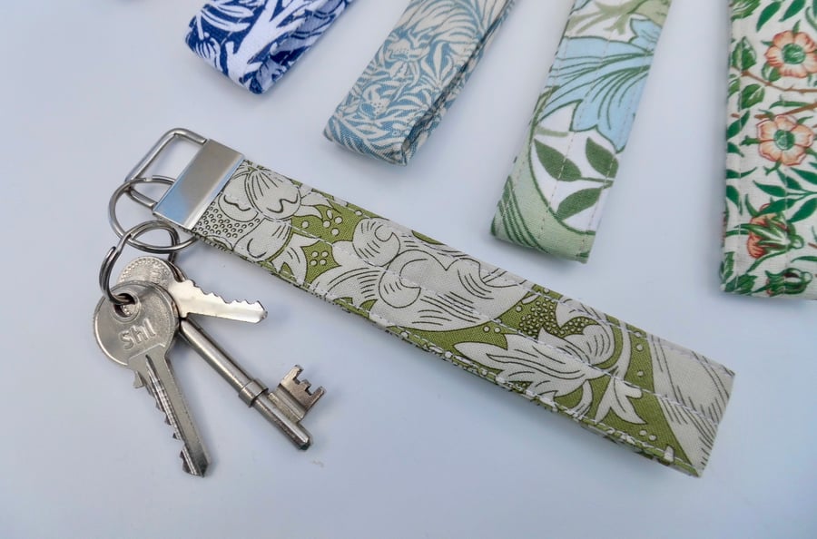 Key ring keyring wrist strap fob Bachelors Fern green William Morris fabric 