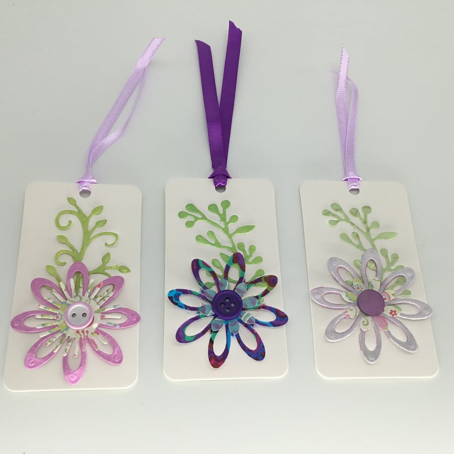 3 purple floral gift tags