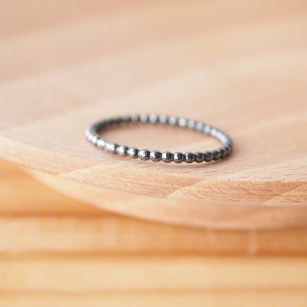Black Silver Ring, Oxidised Silver Bubble Band