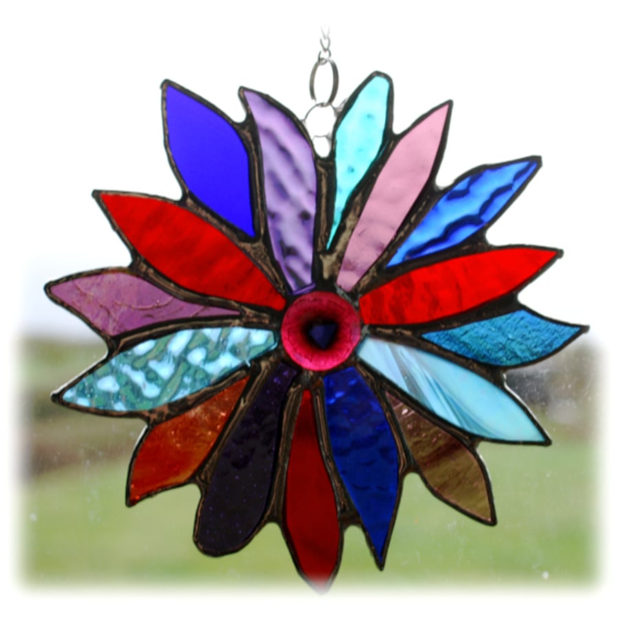 Jewel Flower Stained Glass Suncatcher  Amethyst Garnet Aquamarine Sapphire 003