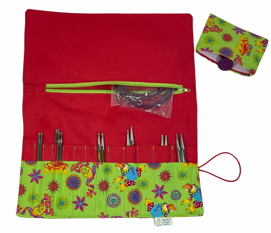 Frog print lnterchangeable needle case, reptile knitting needle organiser, addi 