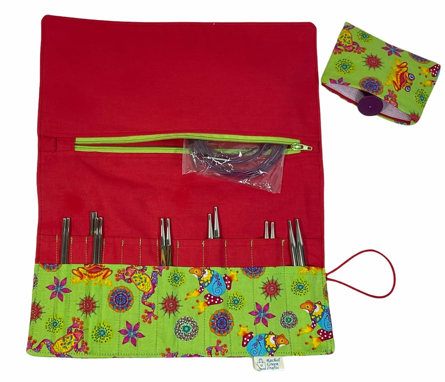 Frog print lnterchangeable needle case, reptile knitting needle organiser, addi 