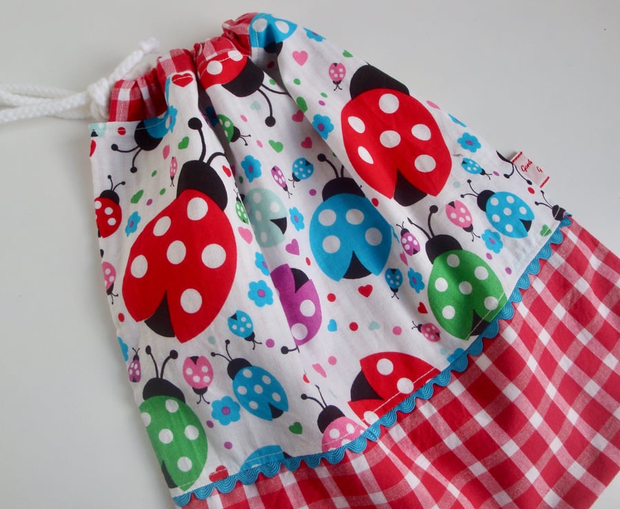  Kids Cotton Ladybird drawstring bag   -  lined - SPECIAL OFFER 