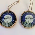 Hand Painted Wood Slice Christmas Tree Decoration - Santa's Sleigh set of 2