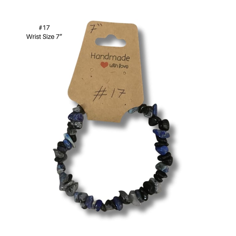 Bracelet 17 – Handmade Blue, Black, Grey Chip Bead Bracelet 7”