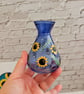 Small Blue Glass Vase Hand Painted With Sunflowers  - Image 2
