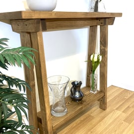 Narrow Handmade Solid Wood Freestanding Hall Table and stand.