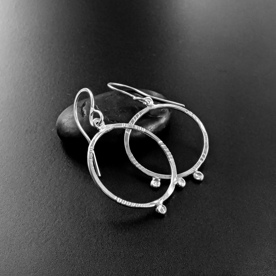 STERLING SILVER Hoop Earrings, Handmade Urban design Jewellery