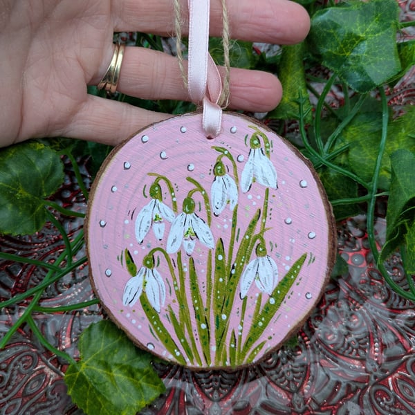 Snowdrop hand-painted decoration, January birth flower gift 